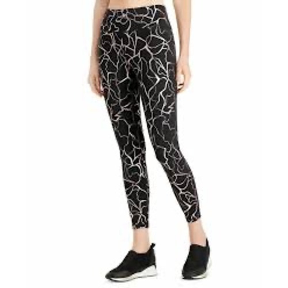 Ideology Womens Black Rose Gold‎ Metallic Foil Print Leggings Size M Activewear